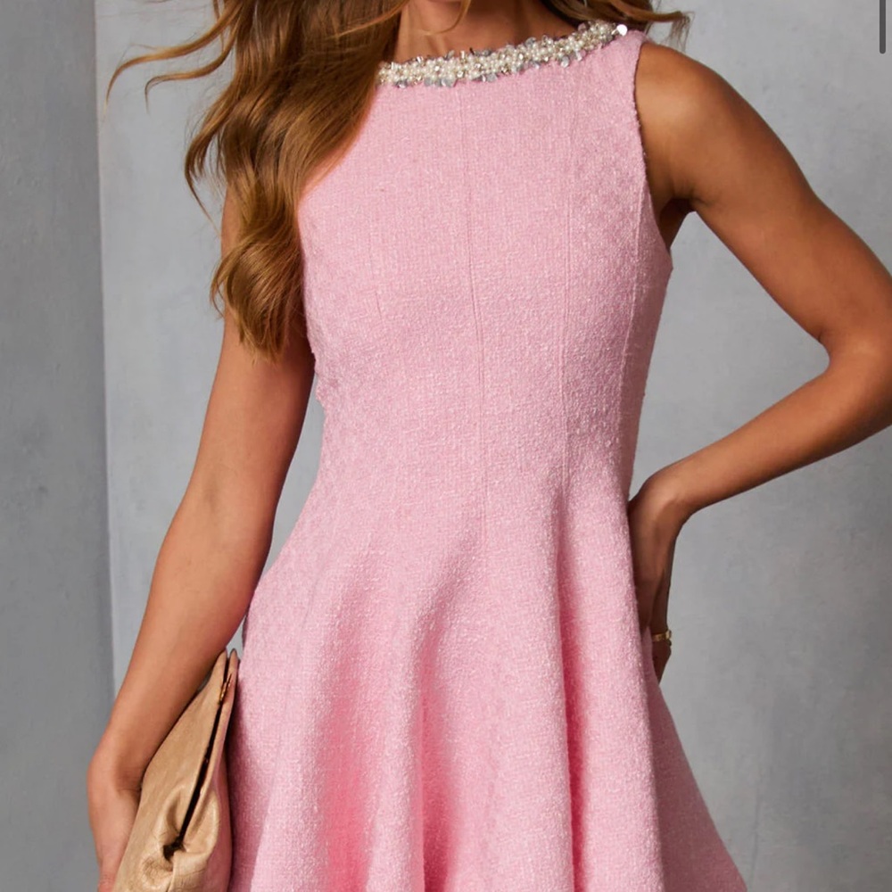 Vici Light Shift Tweed Embellished Dress - Picture 2 of 7